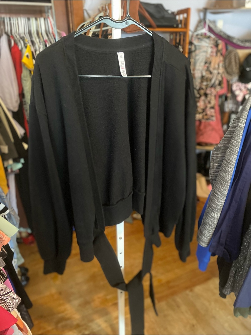 Latched Mama Black Open Front Tie-Front Cardigan